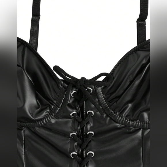 whimsigoth,grunge,dark fairy NEW Black Lace-Up sleeveless Bodysuit size Medium - Picture 3 of 8